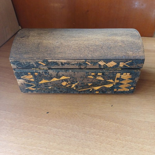 Vintage handmade wooden box used with green felt lining