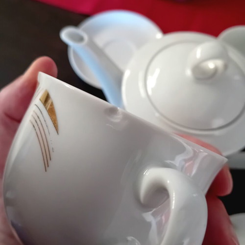 Bohemia porcelain tea set like new, white with gold leaf decoration