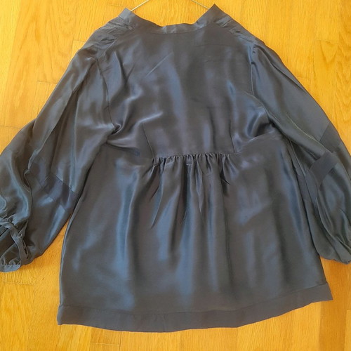 Purple satin Lucifair shirt like new with sheer details size 50