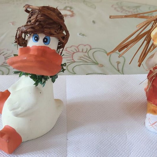 Vintage handmade decorative clay duck set, 15cm