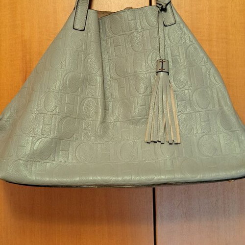 Carolina Herrera leather shoulder bag used, grey beige