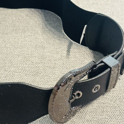 Elastic belt with western buckle new, black and silver, size 75
