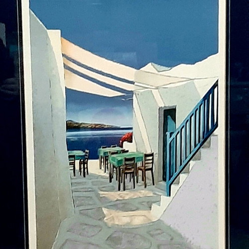 Λιθογραφία Ταβερνάκι σε Ελληνικό νησί Pierre Bertaux Marais σαν καινούργιο