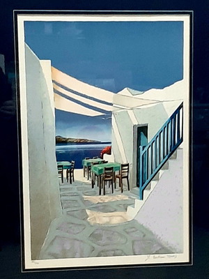 Λιθογραφία Ταβερνάκι σε Ελληνικό νησί Pierre Bertaux Marais σαν καινούργιο