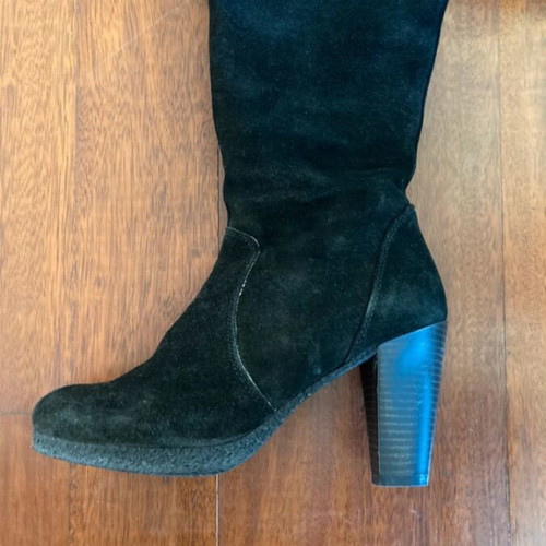 Suede over-the-knee boots size 37 used, warm leopard lining