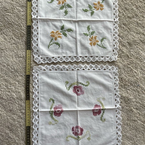 Handmade embroidered doilies used, cotton, set of two