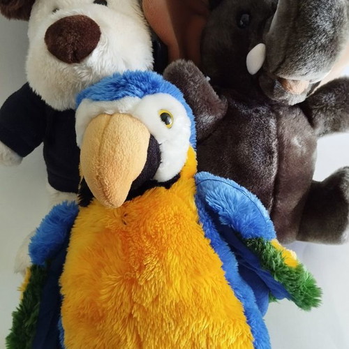 Animal hand puppets used, pack of 3, 32-38 cm