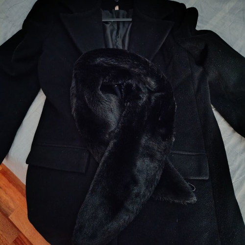 Women's black long coat with removable fur like new