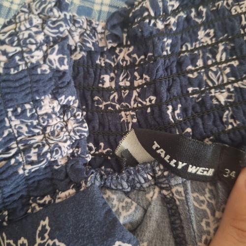 Tally Weijl Women's High-Waisted Wide-Leg Pants Used, Blue Check Pattern, Size XS