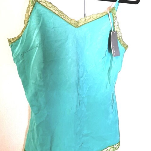 Parfois satin top with lace in mint green, size M, new