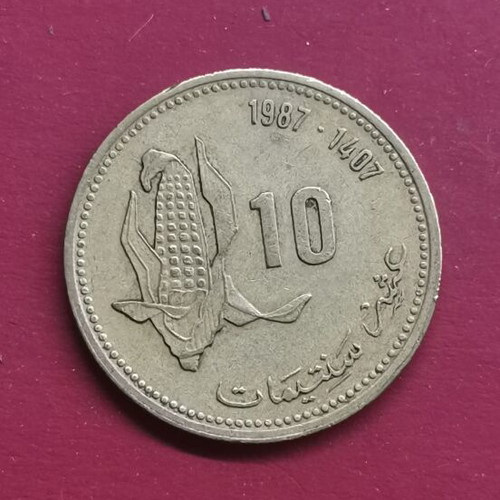 Morocco 10 Santimat coin used, 1987 FAO