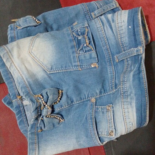 Denim shorts for girls like new, blue with silver strass