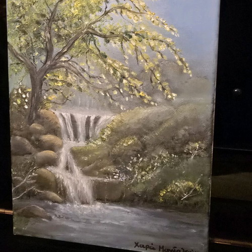 Oil painting on canvas new, waterfall 30×25