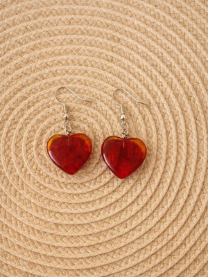 Heart-shaped earrings new, red with silver hooks