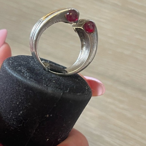 Silver-gold ring used with 4 solid rubies, size 57