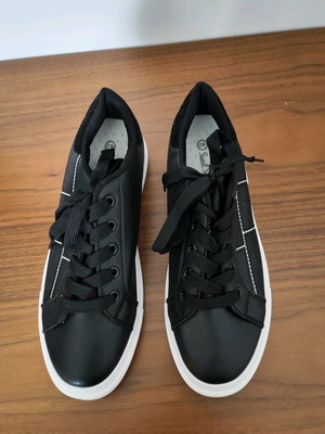 Athletic shoes black with white stitching and laces new