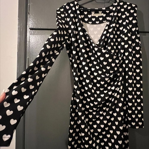 Elastic tight dress with heart print like new, black