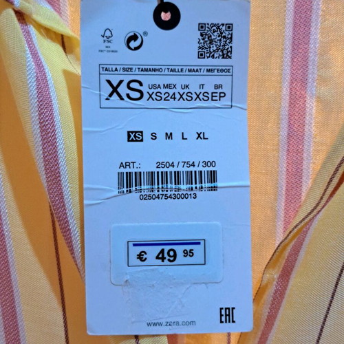 Zara Striped Dress Size XS New, Multicolor Yellow