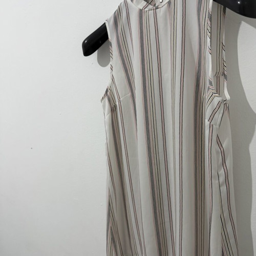 Striped sleeveless top with stand collar and back zipper, like new