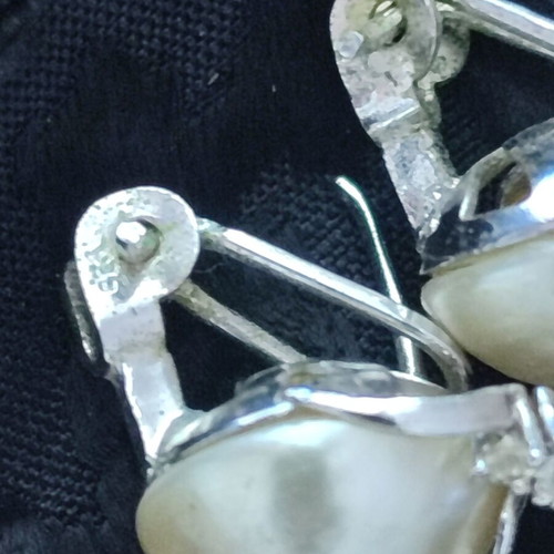 Vintage 925 Silver Earrings with Pearls & Zircons, 8g