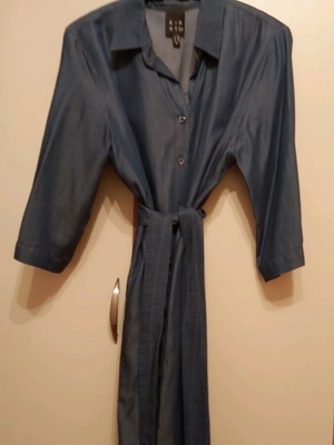 Access semi-zip asymmetric blue denim dress with belt like new