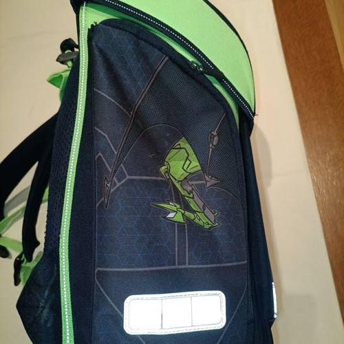 Herlitz Midi Green Robo Dragon school backpack used, 16lt blue with bottle holder
