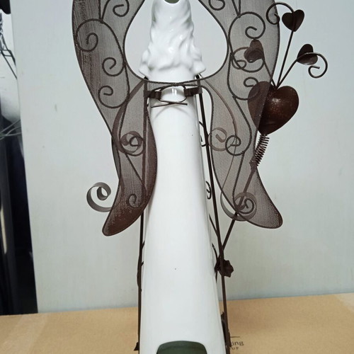Faience angel candle holder new with metal wings