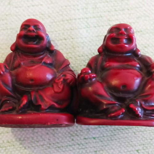 Budai Feng Shui Laughing Buddha Set of 3 Decorative Red Resin Figurines like new