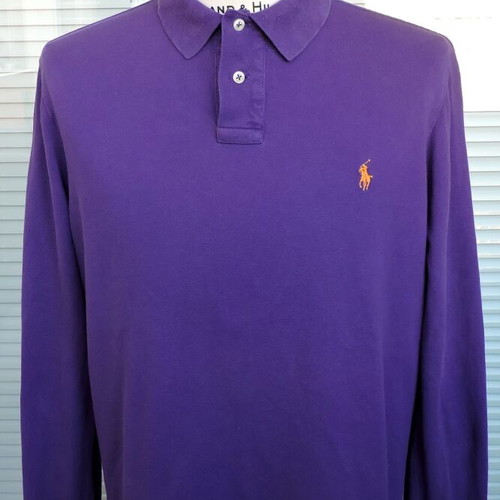 Polo Ralph Lauren men's long sleeve purple polo shirt, Custom Fit, size L