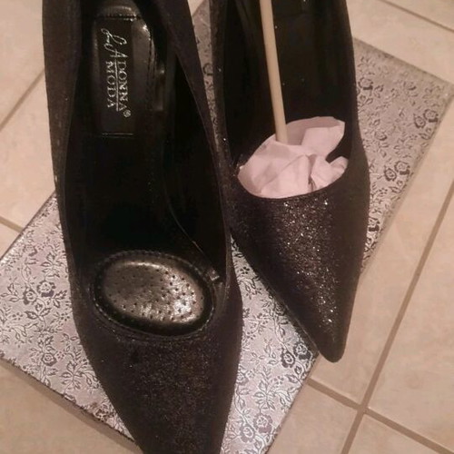 Black high heels with rhinestones and thin heel, new, size 40