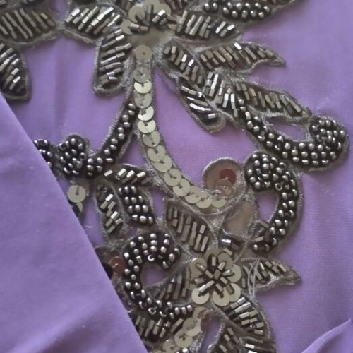 Bill Cost blouse like new, draped purple with embroidered black beads, size M