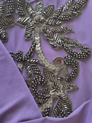 Bill Cost blouse like new, draped purple with embroidered black beads, size M