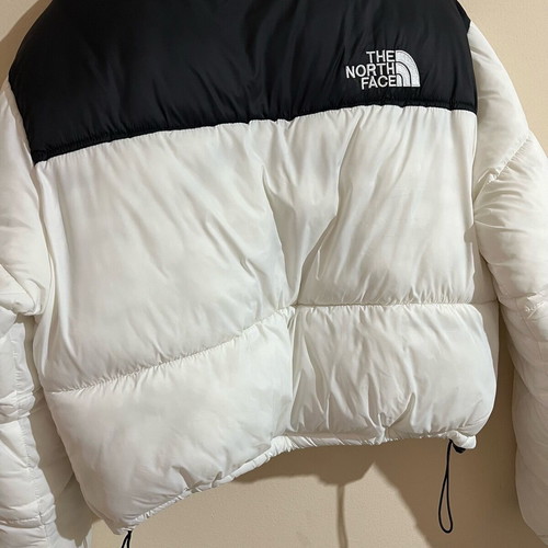 The North Face cropped puffer jacket like new, black and white, size large