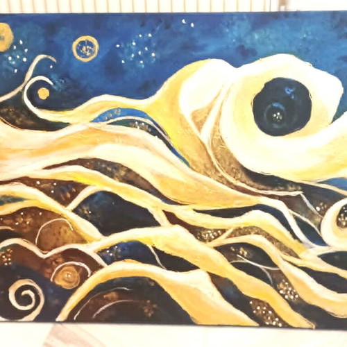 Handmade painting inspired by The Golden Wave, like new