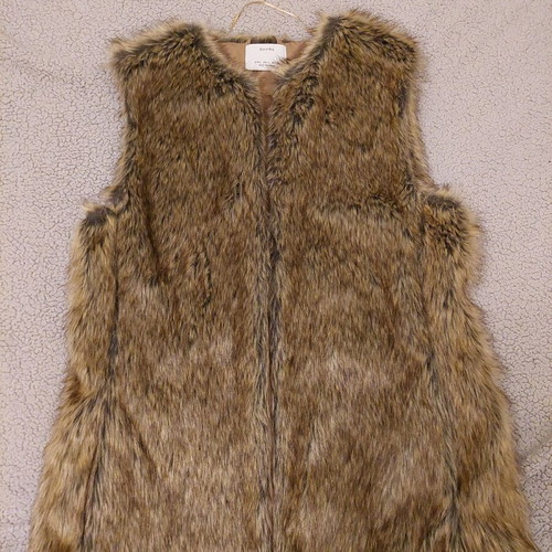 Synthetic sleeveless fur vest new, size Large, beige brown