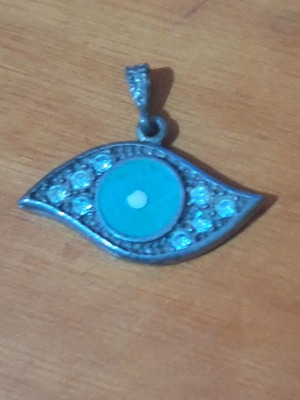 Eye pendant used, turquoise and silver without chain