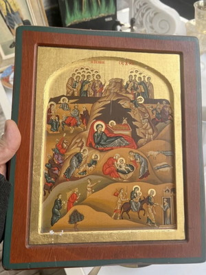 Icon The Nativity used, handmade wax painting 26x31cm