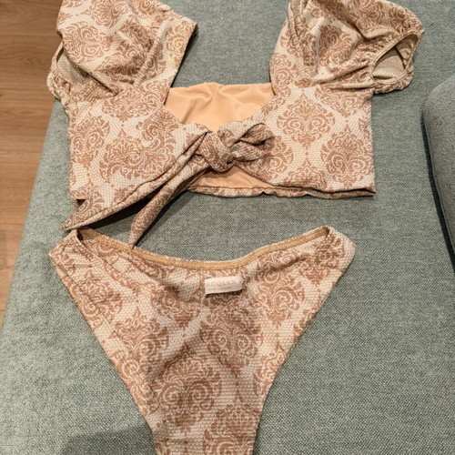 Jacqlyn Luxury Swimwear bikini size M new, beige and gold
