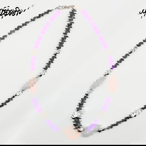 Ασημένιο 925 κολιέ καινούργιο με ροζ χαλαζίες και αμέθυστους 53 εκ