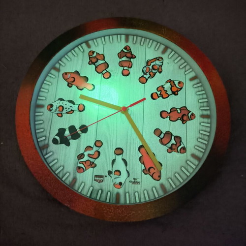 Glowing wall clock with clownfish, handmade