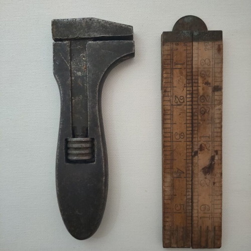 Adjustable Vintage Wrench and Folding Wooden Ruler used
