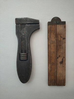 Adjustable Vintage Wrench and Folding Wooden Ruler used