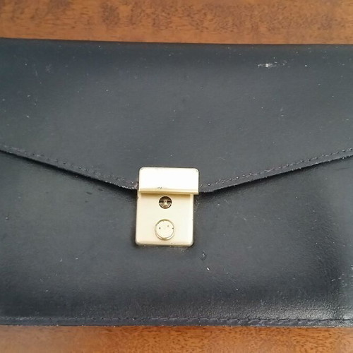 Men's leather wristlet bag used, black, 4 compartments, 13x20.5 cm