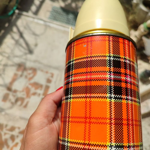 Retro Thermos Ching Kiang Brand Tartan Pattern Used