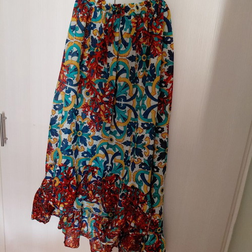 Koala Bay summer skirt, multicolor, maxi, asymmetrical
