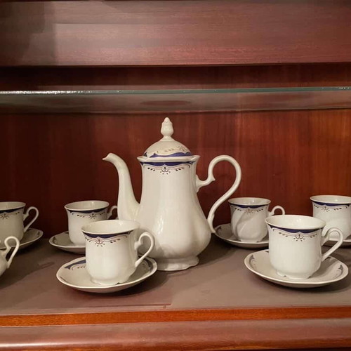Vintage porcelain coffee and tea set blue-white like new