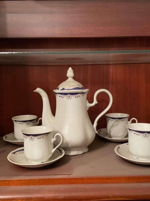 Vintage porcelain coffee and tea set blue-white like new