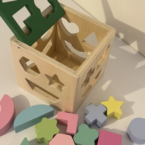 Educational wooden shape sorting toy like new