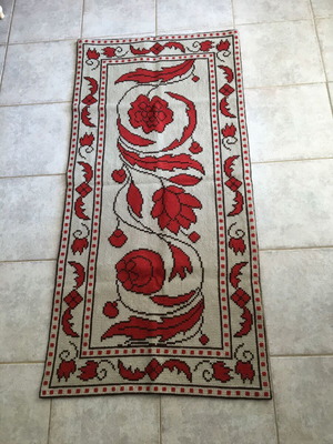 Embroidered rug new, wool thread, size 64x132 cm