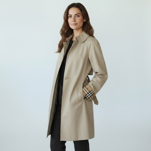 Burberry London Classic Single-Breasted Nova Check Trench Coat with Belt
